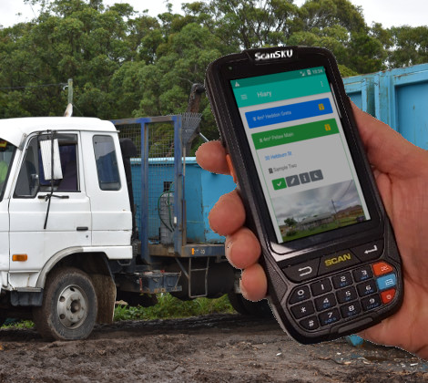 Dumpster tracking software in use on android scanner